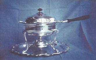 Silver chafing dish and tray awarded as the Minton Trophy